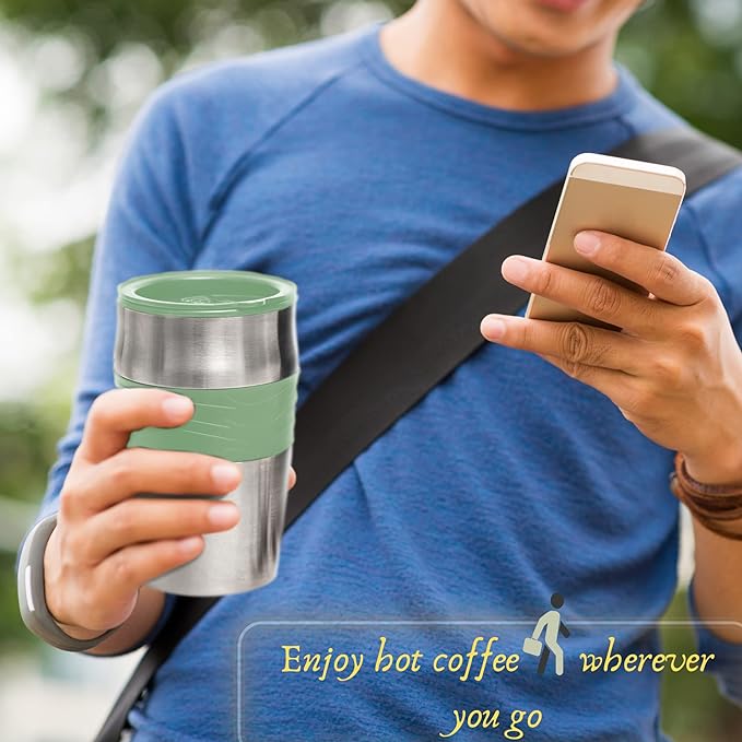 Mixpresso Green Personal Single Serve Coffee Maker with 14oz Travel Mug, Drip Small Coffee Maker with Auto Shut Off, Reusable Filter, Works with Ground Coffee Only ??Not for K-Cup Pods