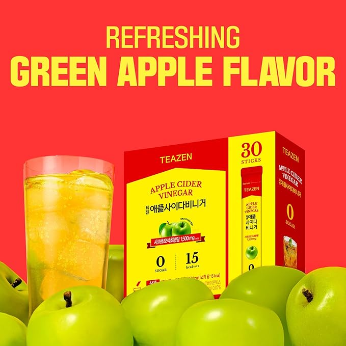 TEAZEN Apple Cider Vinegar Drink Powder Stick ??On-the-Go Wellness with 1500mg ACV, Sugar-Free, Postbiotics, 30 Sticks | Supports Digestion & Metabolism
