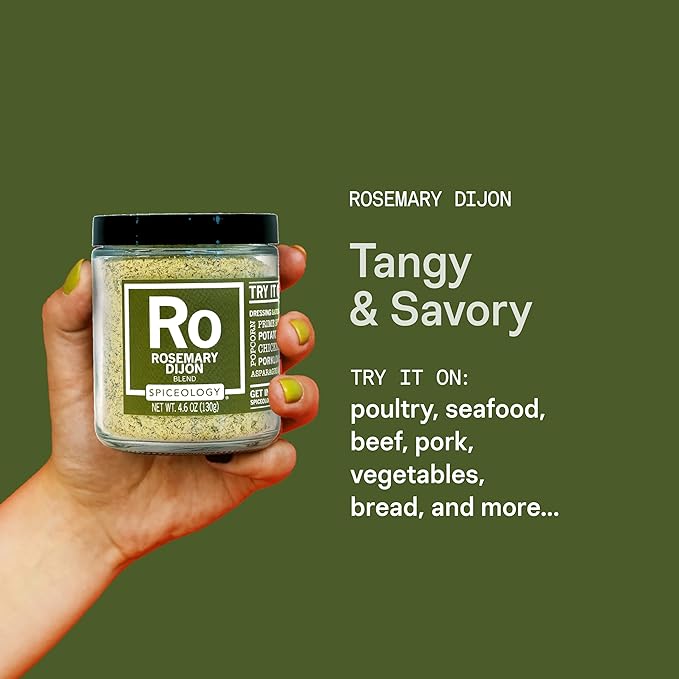 Spiceology - Rosemary Dijon Spice Blend - All-Purpose Rubs, Spices and Seasonings - Use on: Dressings, Sauces, Turkey, Lamb, Asparagus, Pork Loin, Popcorn, Chicken, Potatoes, or Prime Rib - 4.6 oz