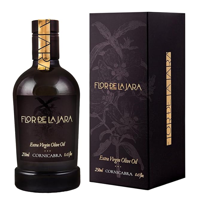 FLOR DE LA JARA Premium Extra Virgin Olive Oil from Spain, First Cold Pressed, Polyphenol-Rich, Monovarietal Cornicabra, Hand-Harvested Olives, Family-Owned Grove, Low Acidity (0.27%), 8.45 fl oz (250ml)