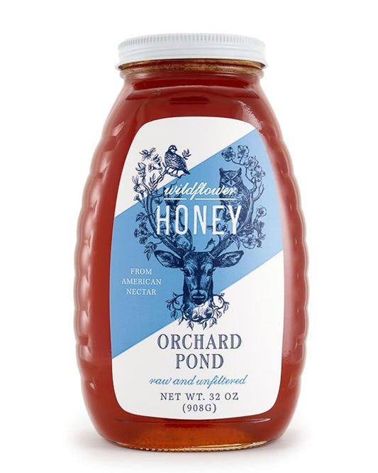Orchard Pond Raw Wildflower Honey - Pure & Unfiltered, Locally Sourced with Diverse Floral Flavors, 16 ounce