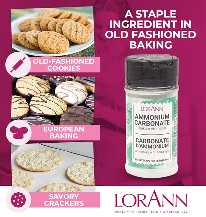 LorAnn Oils Baker's Ammonia (Ammonium Carbonate) - Ideal for Springerle & Thin, Crispy Cookies, Perfect with Wooden Cookie Molds, Hirschhornsalz Hartshorn Ammonium Carbonate For Baking - 2.7oz