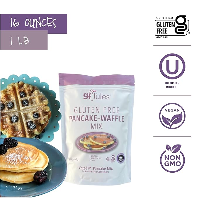 gfJules Certified Gluten Free Pancake & Waffle Mix | No Grit, Non-GMO, Vegan | Certified Top 9 Allergen-Free & Kosher | Voted #1 by Gluten Free & Celiac Consumers | 16 Ounces, Pack of 12