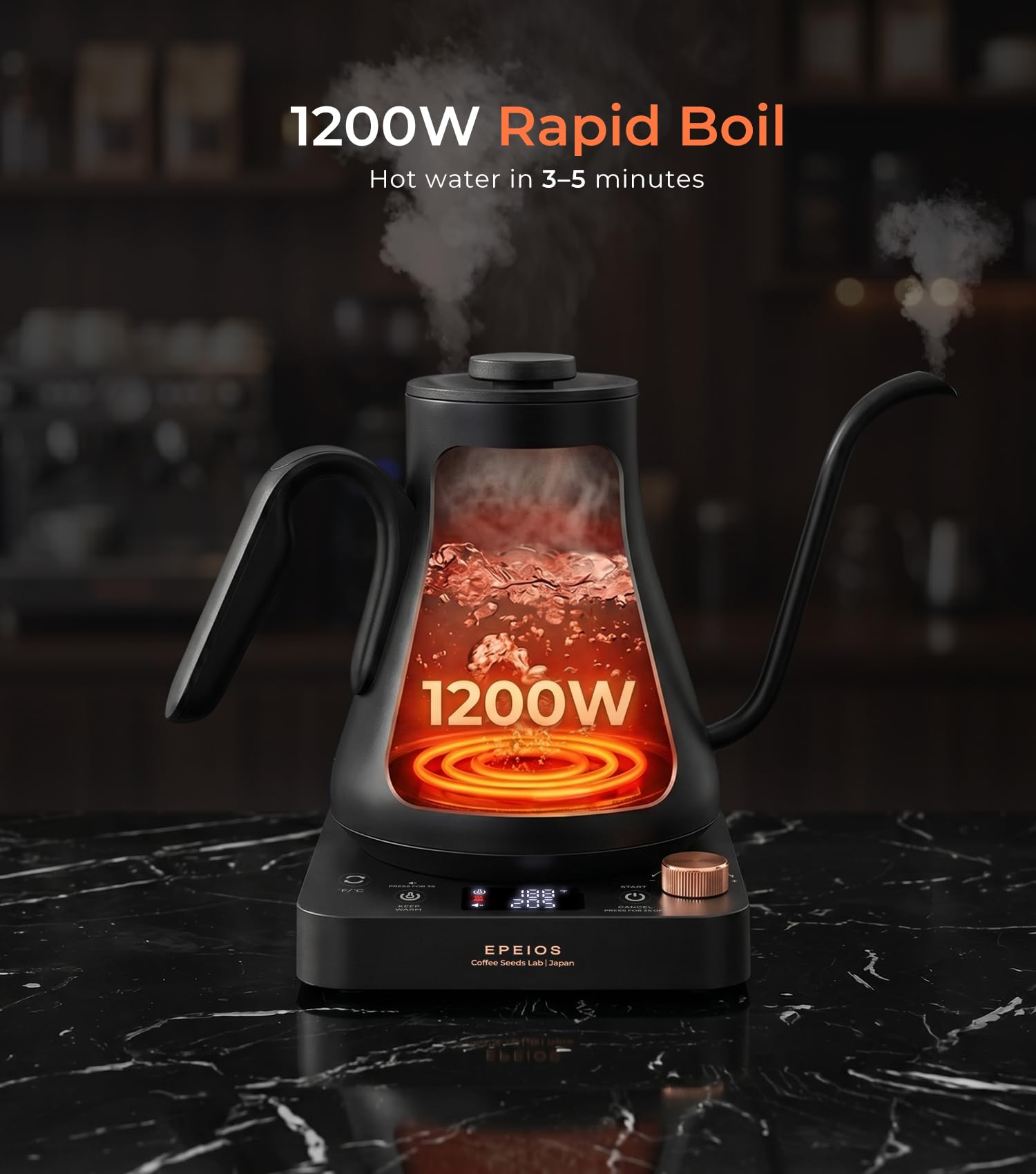 Epeios Gooseneck Electric Kettle ±1°F Temperature Control,1200W,0.9L,Black