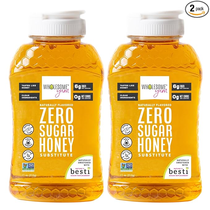 Wholesome Yum Zero Sugar Honey Substitute (2 Pack) - Natural Sugar Free Honey Alternative With Monk Fruit & Allulose - Zero Net Carbs, Non GMO, Gluten Free, Keto, No Aftertaste (11 oz)