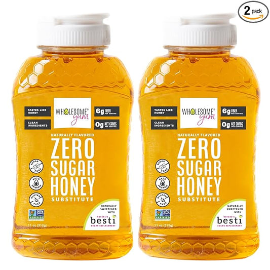 Wholesome Yum Zero Sugar Honey Substitute (2 Pack) - Natural Sugar Free Honey Alternative With Monk Fruit & Allulose - Zero Net Carbs, Non GMO, Gluten Free, Keto, No Aftertaste (11 oz)