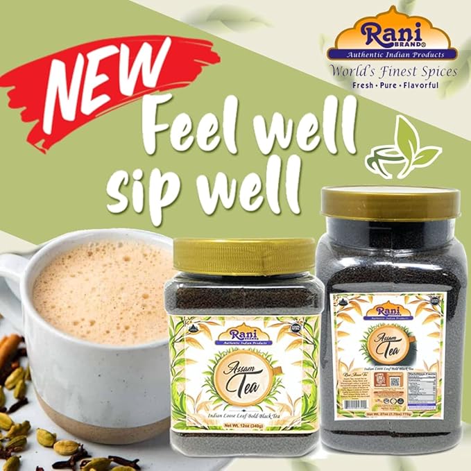 Rani Assam Tea (Indian Loose Leaf Bold Black Tea) 12oz (340g) PET Jar ~ All Natural | Vegan | Gluten Friendly | Salt & Sugar Free | NON-GMO | No Colors | Indian Origin