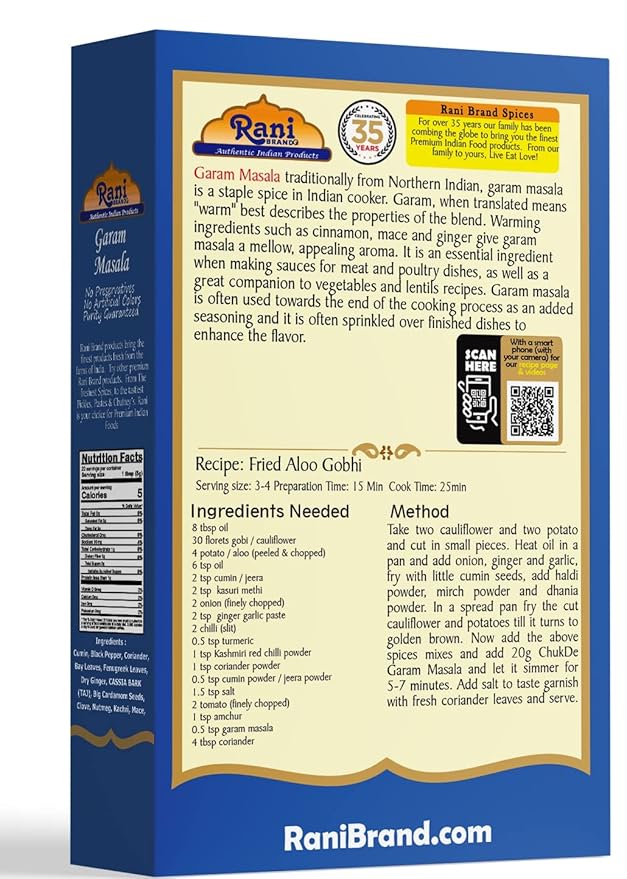 Rani Garam Masala Indian 11-Spice Blend 3.5oz (100g) Box Spice ~ All Natural, Salt-Free | Vegan | No Colors | Gluten Friendly | NON-GMO | Indian Origin