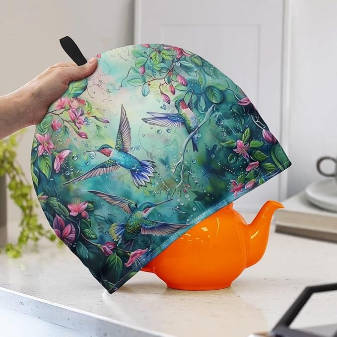 Hummingbird Tea Cozy for Teapot Insulated Floral Tea Pot Cover Kitchen Decoration Cattle Wildlife Thick Tea Pot Cozy for Keeping Warm