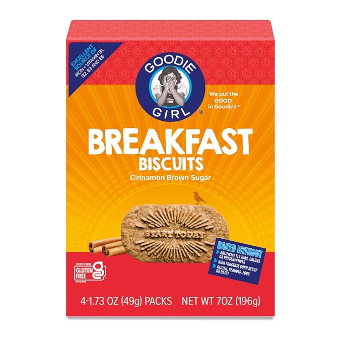 Goodie Girl, Cinnamon Brown Sugar Breakfast Biscuits | Snack Packs | Gluten Free, Peanut Free, Egg and Dairy Free | Includes 4 Boxes, 16 Packs Total