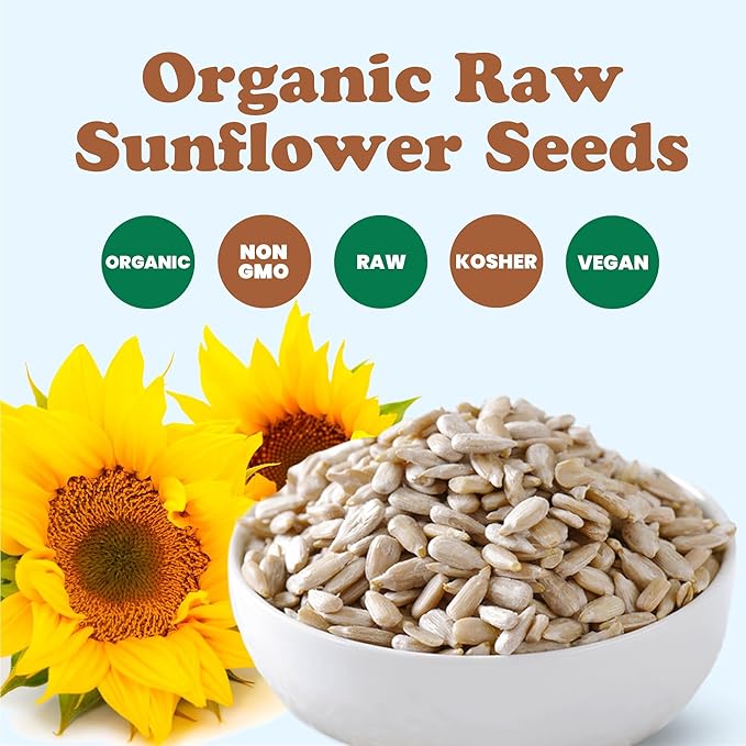 Food to Live - Organic Sunflower Seeds, 1 Pound - Hulled, Raw, Non-GMO, Dried Kernels, Unsalted, Kosher, Vegan, Keto, Paleo, Sirtfood, Bulk