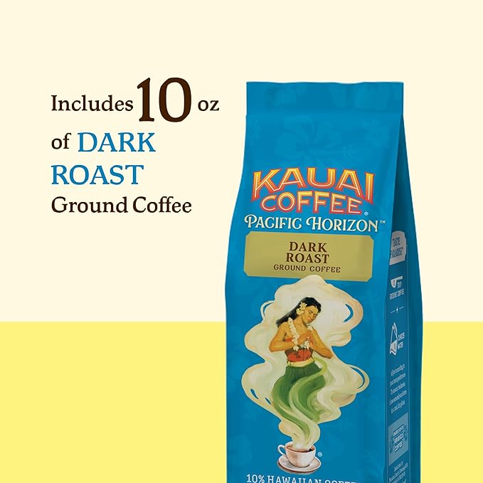 Kauai Coffee Ground Coffee ??Smooth, Rich, Dark Roast ??Nutty Notes with Chocolate Overtones ??Arabica Coffee, 10% Hawaiian with No Bitterness ??Koloa Estate, 1 Pack of 10oz