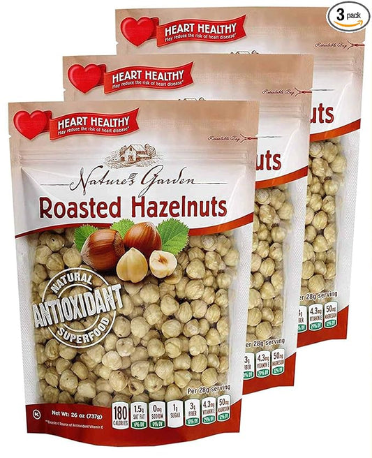 Nature?셲 Garden Roasted Hazelnuts - Whole Roasted, Raw Bulk, High Fiber, Kosher Certified, Cholesterol Free, Hazelnuts For Baking, Healthy Snack ??Bulk 26 Oz Bag (Pack of 3)