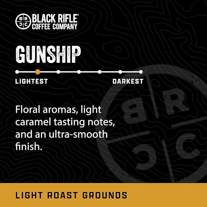 Black Rifle Coffee Company Ground Coffee Light Roast - Roasted Blend Made from Pure Arabica Beans - Colombian & Brazilian Beans - Veteran Founded & American Made (Gunship Roast, 12oz Bag)