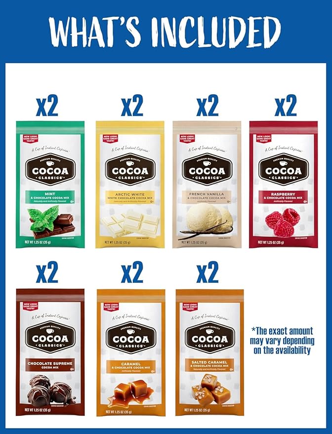 Hot Cocoa Mix Gift Set ??14 Count, 7 Flavors | Cozy Hot Chocolate Sampler Box for Students, Coworkers, Teens, Family & Friends