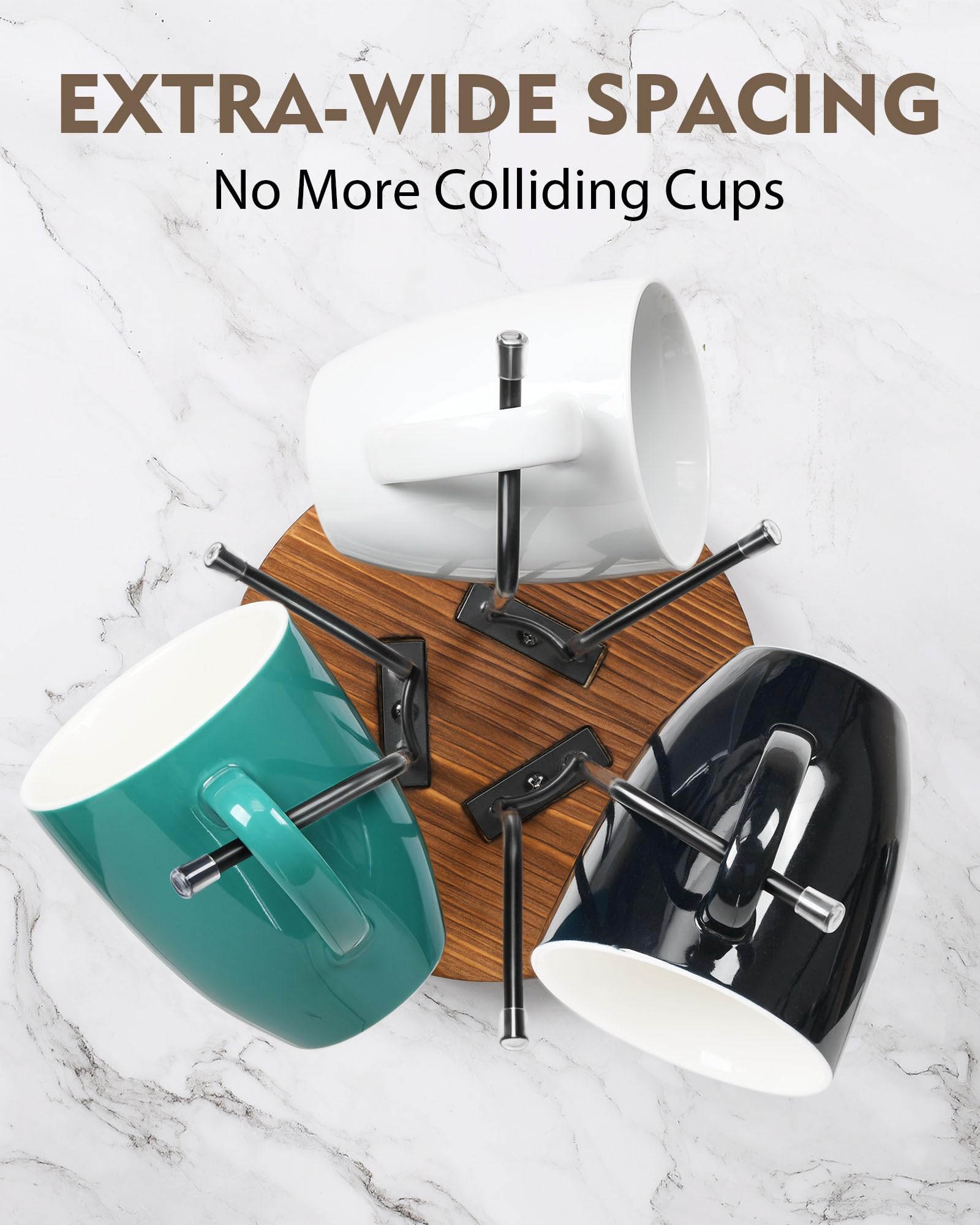 HULISEN 360° Rotating Mug Tree, Coffee Mug Holder for Large Cups, 6 Hooks