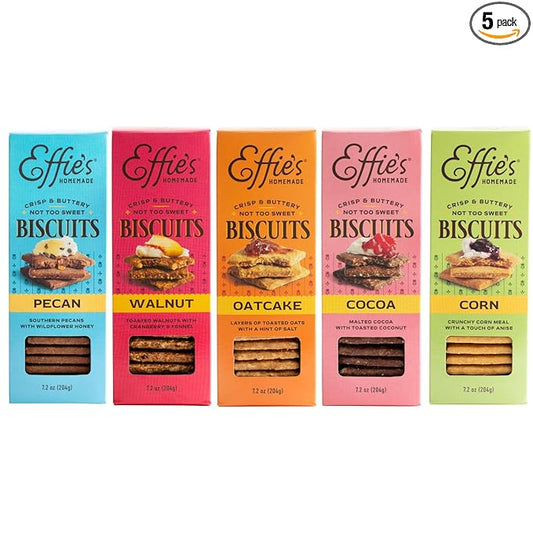 Effie's Homemade Biscuits - Variety Pack - Pecan, Walnut, Oatcakes, Cocoa, Corn - 5 Pack