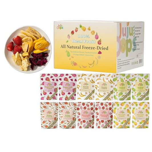 Juju-Oops Freeze-Dried Mixed Fruit 12 Bulk Packs | 1 Oz, Crunchy Healthy Snacks for Family, Holiday Gifts, Camping, Picnic, Party, Snacking with Low Calories| 100% All Natural Emergency Food, Non-GMO, No Sugar & Additives Added, Vegan, Gluten free