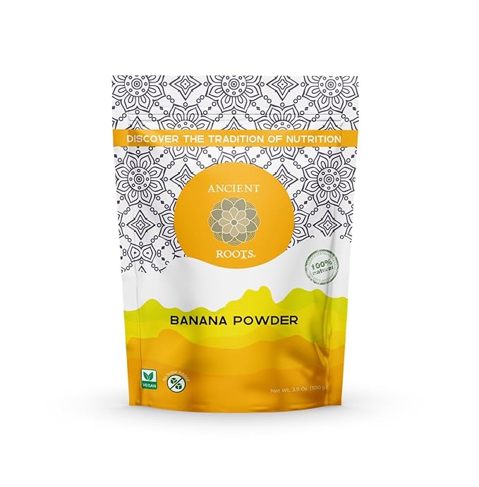 Ancient Roots Banana Powder - Freeze-dried, All-natural, No Sugar Added, Smoothie Mix, Support Digestive Health Naturally, 3.5 ounces (25 servings)