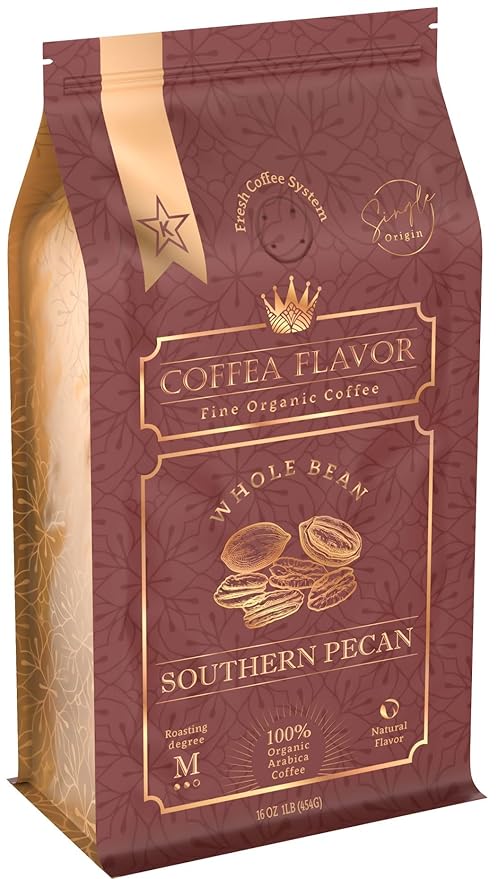 Southern Pecan Flavored Whole Bean Coffee ??Organic, Medium Roast, 100% Arabica, Single Origin ??Naturally Flavored ??by Coffea Flavor