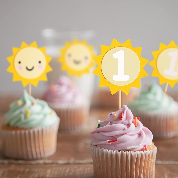 12pcs Sunflower 1st Birthday Cupcake Toppers,You Are My Sunshine First Birthday Decoration, Sunflower Themed One Birthday Party Cupcake Toppers, Prop Photo Prop Decoration