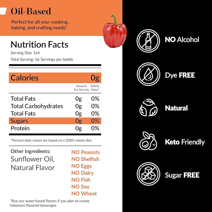 Dolce Flav Natural Habanero Extract (Oil-Soluble) 8 oz ??Kosher, Sugar-Free, Concentrated Spicy Habanero Flavoring for Savory Dishes, Sauces & Confections, Includes Measured Dropper