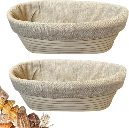 10 Inch Oval Bread Banneton Proofing Basket Set of 2, Sourdough Proofing Basket kit for Artisanal Baking ??Bread Making Tools For Professional & Home Bakers (10 inch oval- 2 pack)