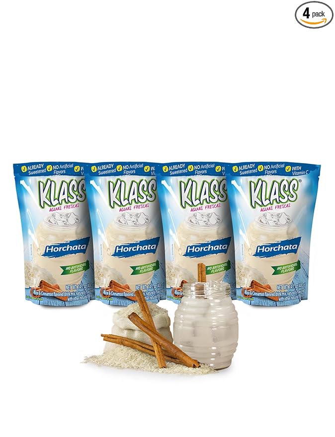 Klass Aguas Frescas | Drink Mix | Horchata | Flavors From Natural Sources, No Artificial Flavors, With Vitamin C (Makes 7 to 9 Quarts) 14.1 Oz Family Pack (4-Pack)
