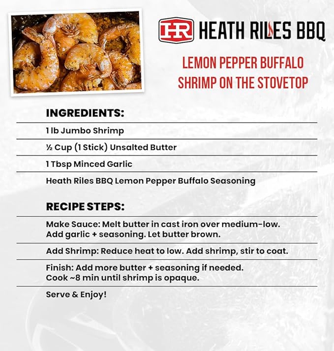 Heath Riles BBQ Rub - Lemon Pepper Buffalo Seasoning, Champion Pitmaster Recipe, Legendary Rubs For Smoking & Grilling, 70+ BBQ Championships, 8 oz.