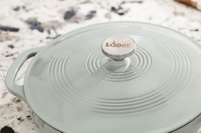 Lodge 3.6 Quart Enameled Cast Iron Covered Casserole with Lid ??Dual Handles ??Oven Safe up to 500ì§?F or on Stovetop - Use to Marinate, Cook, Bake, Refrigerate and Serve ??Desert Sage
