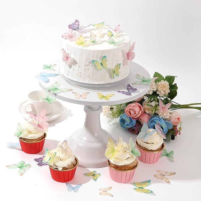 YOcity 40Pcs Wafer Paper Butterfly Cupcake Cake Toppers Edible Butterflies for Cake Decorations Colorful Butterfly for Wedding Birthday Party Cupcakes Decorating Supplies(Mix Color Size)