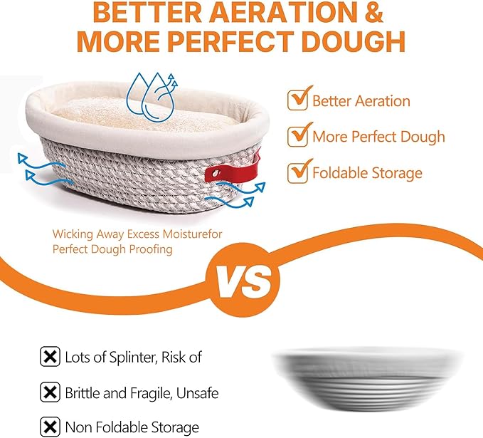 Banneton Bread Proofing Basket Set, Oval & Round Bread Baskets with Liners & Covers for Artisan Bread Baking, Sourdough Starter Kit, Sourdough Bread Baking Supplies