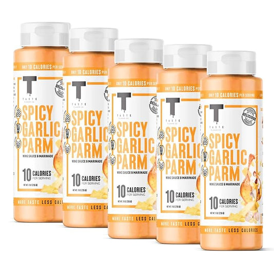 Taste Flavor Co. Grilling, Dipping Sauce and Marinade, Great Tasting, Low-Calorie Sauces, Keto Friendly, No Oils (5 Pack, Spicy Garlic Parm)