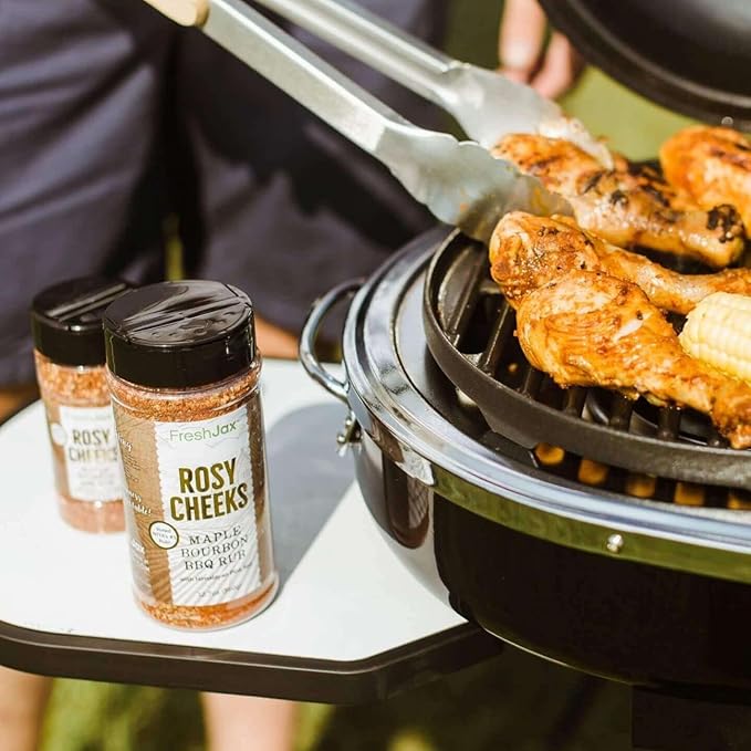 FreshJax Rosy Cheeks Organic Maple Bourbon BBQ Rub ??5.2 oz Large Bottle BBQ Seasoning for Brisket, Ribs, Pork & Chicken ??Sweet & Smoky Rub for Grilling, Smoking & Barbecue Cooking