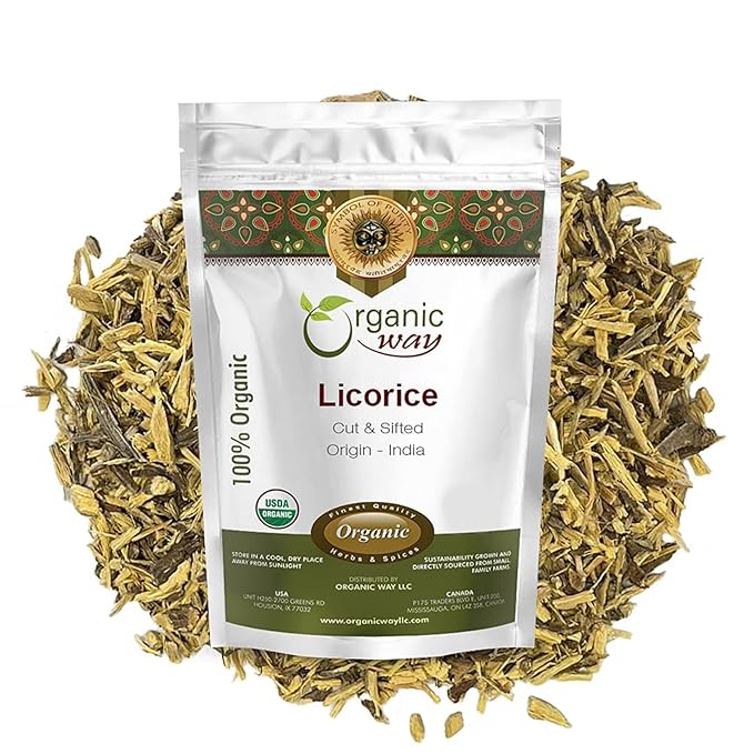 Organic Way Licorice Root Cut & Sifted (Glycyrrhiza glabra) - Herbal Tea | Kosher & USDA Certified | Vegan, Non-GMO & Gluten Free | Resealable Bag | 100% Raw from India (1/4LBS / 4OZ)