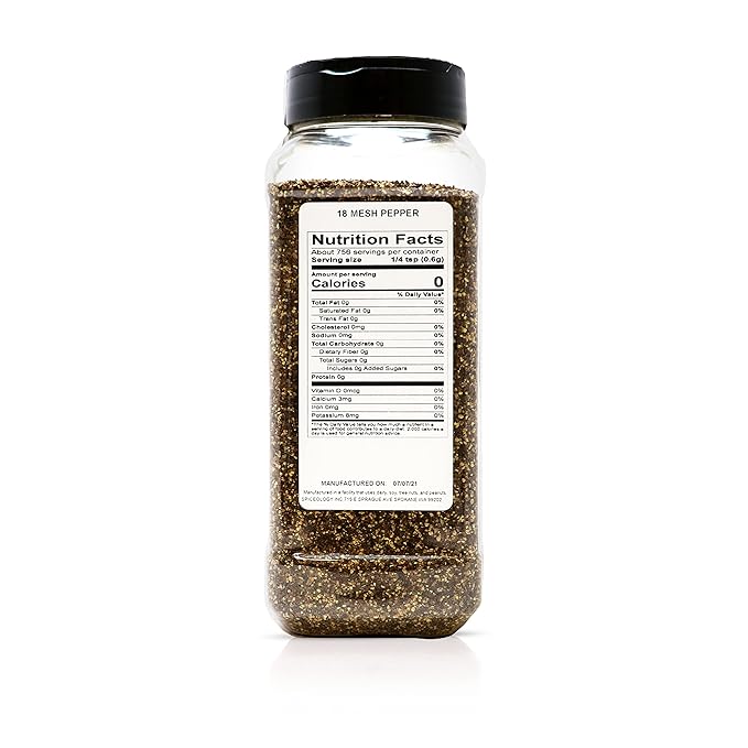 Spiceology - 18 Mesh Ground Black Pepper - Semi-Coarse - For Use On: Beef, Pork, Chicken, Fish, Game or Vegetables - Bulk Pepper Spices and Seasonings for Home Cooks, Chefs, and Professional Kitchens - 16 oz