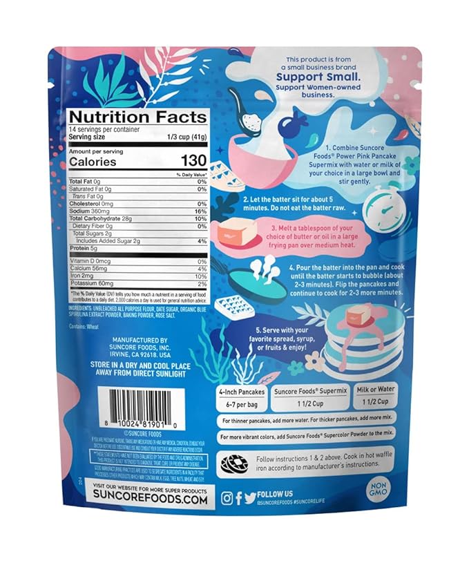 Suncore Foods Heroic Blue Spirulina Pancake & Waffle Mix, Non-GMO, 20oz (1 Pack)