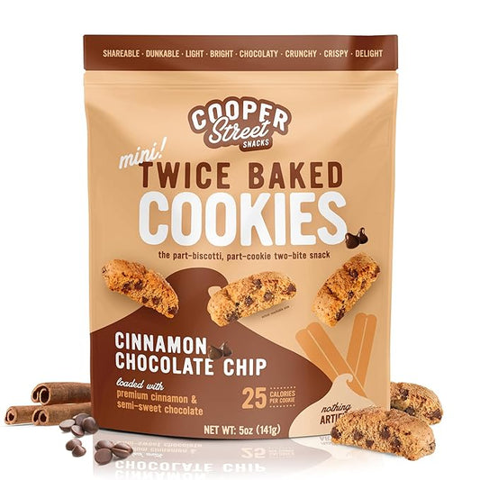 Cooper Street Italian Biscotti Cookies - Twice Baked Biscotti Style Cookie Biscuits in Delicious Cinnamon Chocolate Chip | Crispy, Light and Healthy Cookies | Peanut & Dairy Free | 5oz | 1 Pack