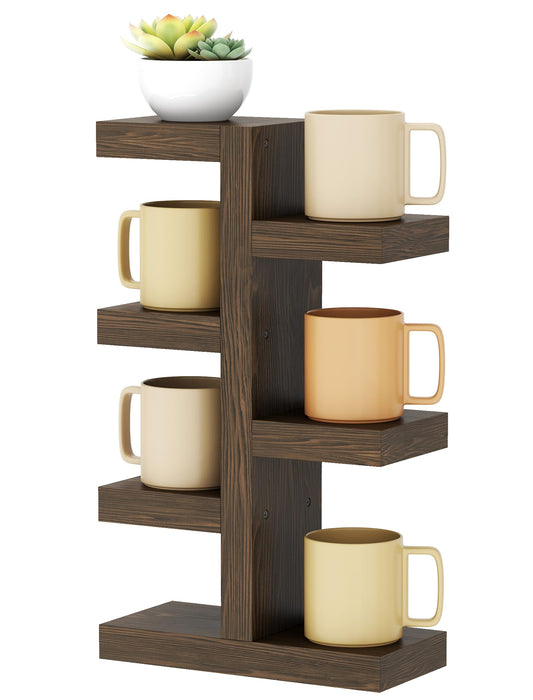 NiHome Coffee Mug Holder, Wood Mug Rack, 7 Mugs, Countertop, Vintage