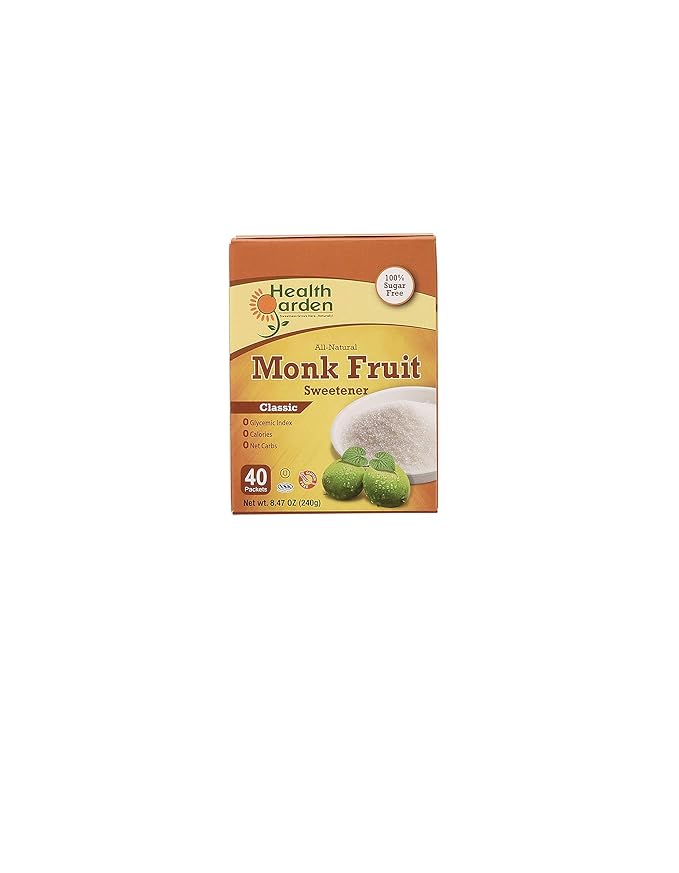 Health Garden Monk Fruit Sweetener, Classic - Non GMO - Gluten Free - Sugar Substitute - Kosher - Keto Friendly 40 Packets (2 pack)