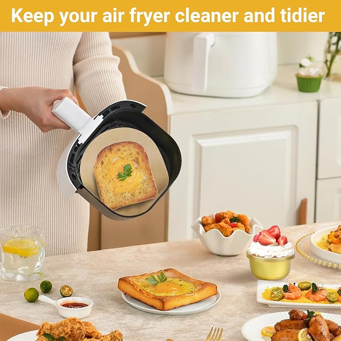 Beasea Air Fryer Parchment Paper 8 Inch, 200pcs Round Unbleached Fryer Disposable Paper Liners Air Fryer Non-perforated Parchment Filter Bamboo Steamer Papers