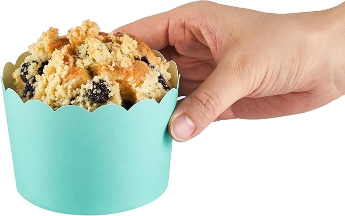 Panificio 10 Ounce Cupcake Wrappers, 200 Scalloped Baking Cups - Oven-Ready, Greaseproof, Turquoise Paper Cupcake Liners, Disposable, For Birthdays, Baby Showers, Or Weddings - Restaurantware