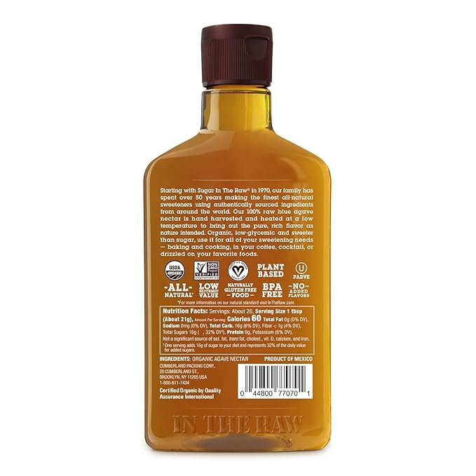 Organic Agave In The Raw Light Agave Nectar, 18.5 oz., Made With Organic Blue Agave From Mexico, USDA Organic, Non-GMO Project Verified, Kosher Vegan and Low Glycemic Index