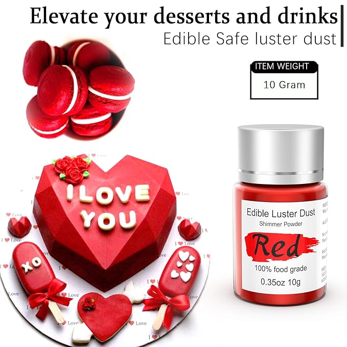 Red Luster Dust Edible for Cake Decorating ??0.35oz Colaele Gold Shimmering Edible Glitter Dust for Chocolates, Metallic Food Coloring Powder for Edible Glitter for Drinks Cocktails, No Gluten,Vegan