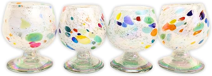 Authentic Mexican Tequila Hand Blown Shot Glasses - Set of 4-2 oz - Mini Glass Snifters - Heavy Base - Cognac (Clown)
