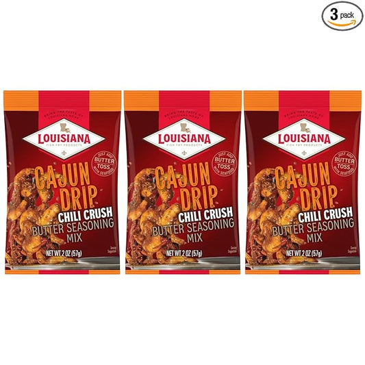 Louisiana Fish Fry Cajun Drip Chili Crush Butter Seasoning Mix - Seasoned Butter Sauce for Seafood - 2 oz. Bag (Pack of 3) - Just Add Butter and Toss with Seafood - Add a Burst of Flavor to Your Boiled Seafood with Cajun Drip