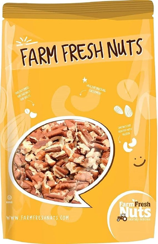 Shelled & Raw Chopped Georgia Pecans (1 Lb) - Handpicked for Freshness & Quality - Bag of Southern Tastiness - Great for Baking & Cooking - Farm Fresh Nuts Brand