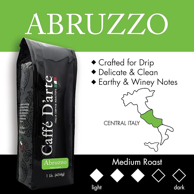 Caffe D'arte Abruzzo Ground Coffee, Medium Roast, Earthy & Winey Notes, Crafted for Drip, 1 Pound Bag, Pack of 2 ??Fresh Roasted in Seattle