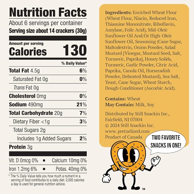 PRETZELIZED Snacks PRETZELIZED Pretzel Crackers, Honey Mustard Flavored, 6.5oz Box (Pack of 12)