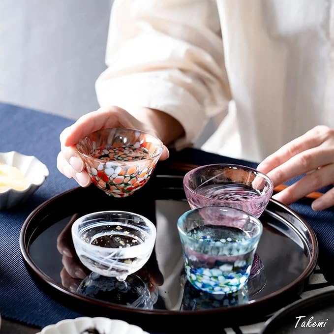 Japanese drinkware gift Handcrafted Mini Glass Set Elegant Japanese Sake Cups Perfect for Any Occasion Made in Japan (Four Seasons (4 pcs), Sake Glass (1.7-2.9 fl oz))